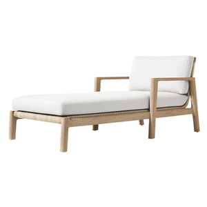 Chaise longue d'extérieur en teck tropical avec dossier en rotin tressé, lit de repos inclinable, mobilier de style moderne pour resort, chaise longue de patio - Product Image 1