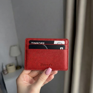Cartera Compacta Minimalista de Microfibra Roja de Beena, con Bloqueo RFID, Sin Cierre, para Tarjetas de Crédito - Product Image 2