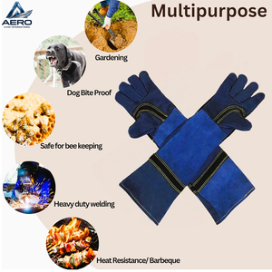 Customized Heavy Duty Blue Split Leather Welding <b>Gloves</b> - Extra Long Protective Welding & Heat Resistant Safety Wear <b>Gloves</b> - Product Image 6