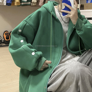 Logo personnalisé surdimensionné polaire Hoodies fermeture éclair bouton pression à capuche blanc hommes coton Zipup lourd fermeture éclair complète Hoodies fabricants - Product Image 6