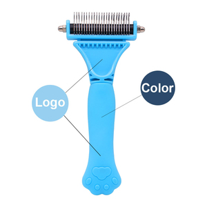 Venta al por mayor de fábrica: Nuevo cepillo 2 en 1 para eliminar pelo de mascotas (gatos y perros) con logotipo personalizado, peine quitapelos y cepillo de aseo en caja de plástico. - Product Image 5