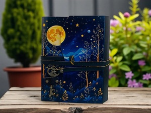 Herb Heritage Moon Phase Leather <b>Journal</b> Key Personalized Grimoire Notebook 200 Sheets Sewing Bound Handmade Vintage <b>Diary</b> - Product Image 1
