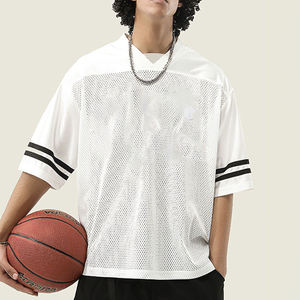 เสื้อบาสเก็ตบอลตาข่ายโอเวอร์ไซส์ โพลีเอสเตอร์ 100% คอวี แบบเรียบ สำหรับผู้ชาย สามารถสั่งทำได้ - Product Image 3