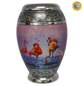 โกศบรรจุอัฐิสำหรับผู้ใหญ่แบบกำหนดเองพร้อมลายฟลามิงโก สีม่วง วาดด้วยมือ ทำจากเซรามิก ใช้เป็นแจกันเก็บความทรงจำ - Product Image 1