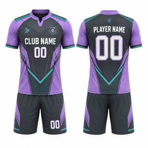 Ensemble de maillots de football personnalisés imprimés par sublimation pour homme, à manches courtes, col en V, en polyester respirant, pour équipe adulte - Product Image 1