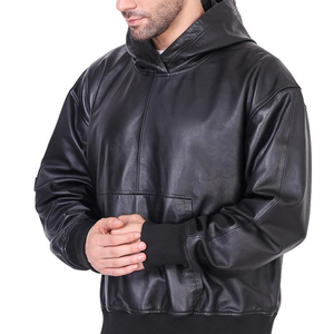 Chaqueta de cuero para hombre, estilo bomber, con capucha, de piel auténtica, informal, estilo urbano, con cremallera, a la moda, al por mayor - Product Image 6