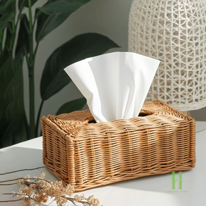 TOP SELLING Eco-Friendly Rattan Tissue Box Cover Handmade <b>Wicker</b> Rectangle Tissue Holder Natural Storage Box Home Hotel Decor - Product Image 1