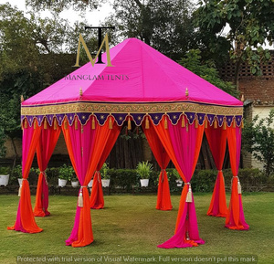 Tente de mariage traditionnelle indienne de luxe en fer forgé pour cérémonie Mehndi et fête sur la plage - Durable, portable, rouge et blanc, 3x6m SSV T JODH-87 - Product Image 5