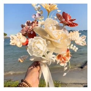 Bouquet de fleurs de mariage coquillage naturel coquillage fleur de mariage fait à la main océan inspiré décoration de cadeau de mariée pour la mariée - Product Image 2
