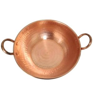 Traditional Indian Brass Cooking Wok Handmade Brass Kadai with Strong Iron Handles for Professional Kitchen Equipment - Product Image 1