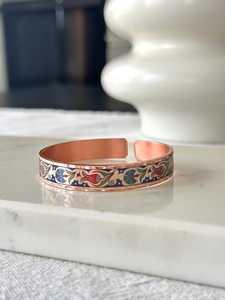 Handmade Luxury Copper Cuff Bracelets with Floral Enamel Design Open Wristband Fashionable Jewelry <b>Gift</b> Set - Product Image 3