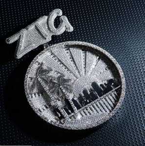 Pendentif disque rond serti de moissanite taille ronde avec lettre, en argent 925, personnalisé, style Hip Hop Bling, bijoux fins - Product Image 2
