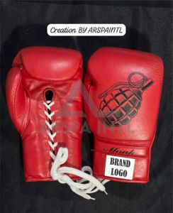 Guantes de Boxeo de Cuero Blanco Monk de Alta Calidad, Nuevos, con Cierre de Cordones, Diseño Personalizado con Estampado de Granada, Estilo Winning - Product Image 3