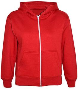 Sweat-shirt à capuche zippé rouge uni pour homme avec poche kangourou, manches longues, 100 % coton molletonné, coupe oversize, haut décontracté pour l'automne - Product Image 1