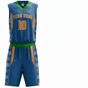 Conjunto de Camiseta de Baloncesto Personalizada para Hombre, sin Mangas, Cuello en V, Sublimada, Absorbe la Humedad, Ropa Deportiva, Nombre del Equipo 10, Azul, Naranja, Verde - Product Image 4