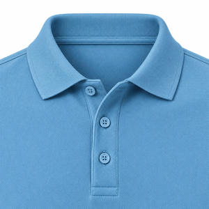 Men's <b>Long</b> <b>Sleeve</b> Polo Shirt <b>Light</b> <b>Blue</b> Solid Color Knitted Collar Casual <b>Top</b> 100% Cotton 220 GSM - Product Image 6