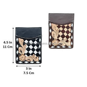 Tarjetero de Cuero Vacuno con Diseño de Tablero de Ajedrez, Hecho a Mano, Nuevo, Delgado, Duradero, para Unisex, Venta al por Mayor - Product Image 2