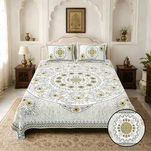 Ensemble de draps et taies d'oreiller Artisan Amrita Plant Floral à motif simple, imprimé à la main, 100% coton, 300 fils, résistant à la décoloration, pour toutes les saisons - Product Image 2