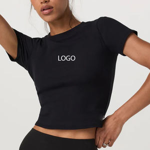 Camiseta de cuello redondo para mujer con diseño recortado/logotipo, color sólido suave con diseño elegante para compradores al por mayor, diseño de manga corta, informal. - Product Image 1