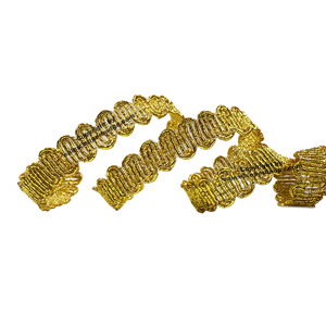 Golden Metallic Embroidered Lace Trim 1 cm Width Fancy Geometric Pattern For Dress Decorations - Product Image 1