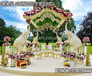 Mandap สไตล์ Grand maharaja สำหรับงานแต่งงานในเอเชียใต้ดีไซน์มันแวกสีทองสำหรับงานแต่งแบบดั้งเดิม - Product Image 6