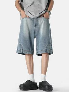 High Quality Custom Men's Canvas Denim <b>Jeans</b> Shorts 100% Cotton Casual Baggy Summer Brown Carpenter <b>Elastic</b> <b>Waist</b> OEM Service - Product Image 3