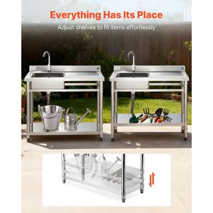 Lavello Commerciale Singolo in Acciaio Inossidabile Autoportante con Rubinetto, 39,4 x 19,7 x 37 Pollici - Product Image 4