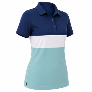 Top Deportivo de Punto para Mujer con Logotipo Personalizado, Cuello Acanalado, Cierre de Tres Botones, Manga Corta, Secado Rápido, Diseño Color Block, para Golf y Tenis - Product Image 3