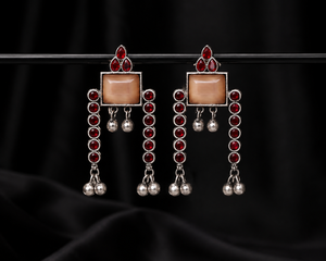 Pendientes Jhumka Clásicos con Colgante de Campana de Piedra Monalisa Oxidada, Chapados en Plata Antigua sobre Latón, Joyería Étnica de Moda para Mujer, Venta al por Mayor - Product Image 5