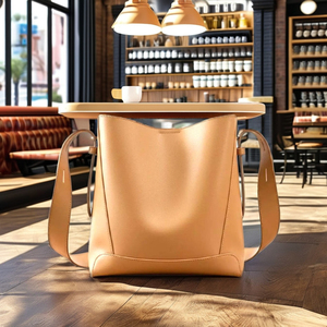 Royaa Minimalist Leather Shoulder Bag, <b>Large</b> Bucket Shopper Tote for Everyday Spacious Genuine Leather Tote Bag Removable Pouch - Product Image 4