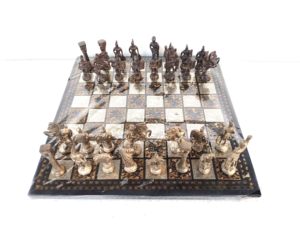 Handcrafted Brass <b>Chess</b> <b>Set</b> With Black And Silver Pieces On Ornate Square <b>Board</b> For Tabletop Use - Product Image 1