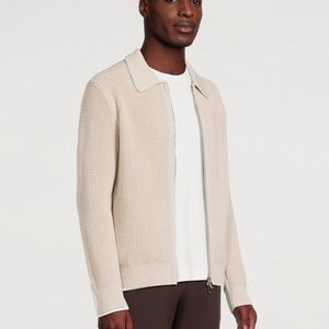 Cárdigan de punto 100% algodón con diseño acanalado de color sólido, informal y a la moda, con logotipo bordado personalizado para hombre y unisex. - Product Image 4