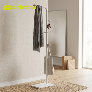 Modern Minimalist Durable Solid Wood Powder Coated Coat Rack 4 Wooden Hooks Freestanding <b>Space</b>-<b>Saving</b> Adjustable Home Furniture - Product Image 5