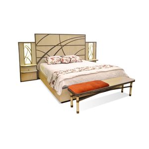 Luxury Modern King Size Integrated LED Headboard Nightstands Premium Fabric Upholstered <b>Platform</b> <b>Bed</b> <b>Frame</b> Set Furniture - Product Image 2