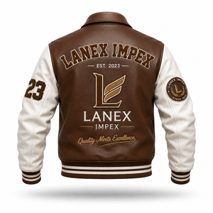 Custom Brown <b>White</b> Leather Varsity <b>Jacket</b> for <b>Men</b> Premium Letterman Bomber <b>Jacket</b> with Chenille Embroidered Patches OEM ODM - Product Image 3