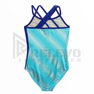 Justaucorps de gymnastique sans manches en maille bleue pour filles, imprimé numérique, haute qualité, personnalisé, en Spandex et Polyester, pour scène, RELEVO - Product Image 2