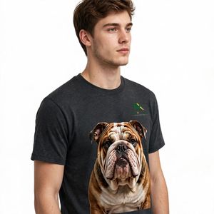 Camiseta informal de manga corta con cuello redondo para hombre, color gris oscuro, con estampado gráfico de foto de Bulldog realista - Product Image 3