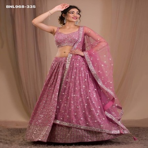 Best Quality Georgette with Zari & Multiple Sequin work A-Line Semi-<b>Stitched</b> <b>Pink</b> Lehenga-Choli Set Woman Fashion Exporter - Product Image 1