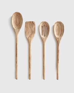 Ensemble d'ustensiles de cuisine en bois naturel avec spatule, louche et cuillère de service pour la cuisine - Product Image 4