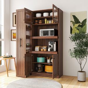 Armadio Dispensa Multifunzionale a 4 Ante Stile Fattoria con Ripiano Estraibile per Uso in Cucina - Product Image 3