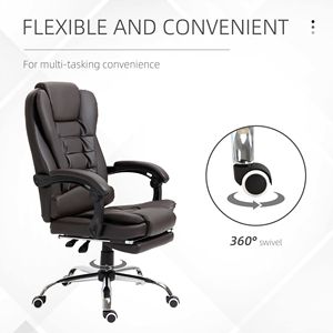 Sedia da Ufficio Direzionale Reclinabile con Schienale Alto, Poggiapiedi e Braccioli, Colore Caffè, Sedia per Computer - Product Image 5