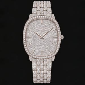 Reloj Ovalado de Oro Rosa con Diamantes, Esfera Completamente Adornada, Bisel de Cristal, Elegante y Lujoso, Reloj Brillante, Regalo de Moda para Hombres y Mujeres - Product Image 1