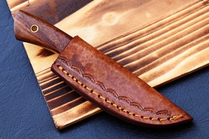 Handmade Industrial Grade 6" 12c27 Steel Fixed Blade Knife Wood Handle Leather Sheath OEM Full Tang Bushcraft Knife - Product Image 2