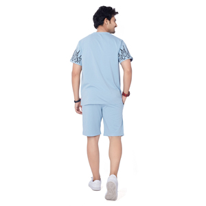 Summer Vintage <b>Men's</b> Unisex Two-Piece T-<b>Shirt</b> & Shorts Set Anti-Bacterial Lightweight Cotton Casual Knitted - Product Image 2