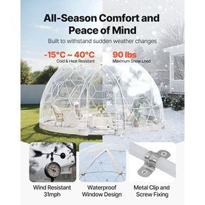 Tenda a Cupola da Giardino 12 X 7,2 ft, Igloo Trasparente in PVC per 4-7 Persone, Serra Geodetica Resistente alle Intemperie con Finestra - Product Image 4