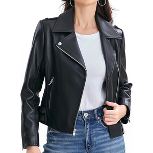 Chaqueta de Cuero Estilo Casual para Viaje, Estilo Urbano, Personalizada, Estilo Motero, de Piel de Oveja, para Mujer, Calidad de Exportación - Product Image 1