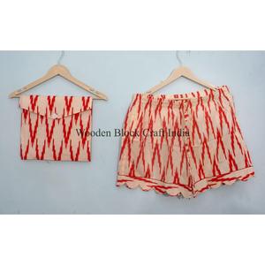 Conjunto de Pijama Corto de Algodón Puro Hecho a Mano con Estampado Floral Elegante, Ropa de Dormir Cómoda para Todas las Temporadas para Mujer, Hermosa Ropa de Verano - Product Image 3