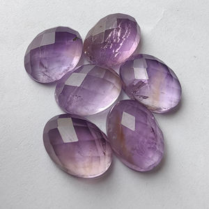 พลอยแอมเมทิสต์ธรรมชาติทรงรีเจียรแบบโรสคัท  ขนาดปรับเทียบแล้ว ด้านหลังแบน สีม่วง สำหรับทำเครื่องประดับ - Product Image 5