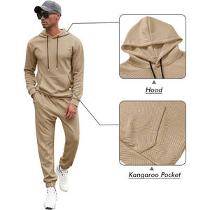 ชุดวอร์มผู้ชาย ผ้าฝ้ายผสม ระบายอากาศได้ดี ทรงเข้ารูป เสื้อแจ็คเก็ตมีฮู้ด กางเกงลำลอง ชุดออกกำลังกาย ชุดกีฬาวิ่ง เทรนนิ่ง - Product Image 2