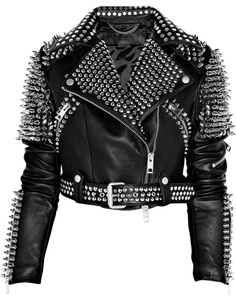 Punk Style Studded Cowhide <b>Leather</b> Men's Biker <b>Jacket</b> Plus Size <b>Winter</b> Zipper Closure Slim Fit Turn-down Collar - Product Image 3